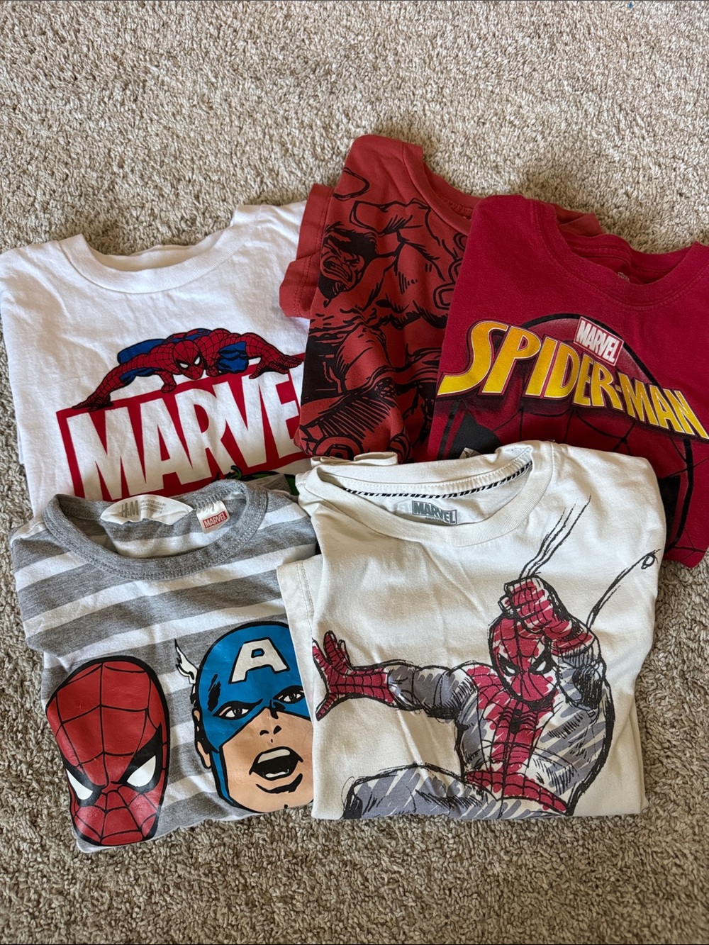 Marvel Kids Spider-Man and Superhero Tee Pack in Red, White, Gray, Blue